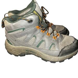 Merrell Oakcreek Mid Waterproof Hiking Boots for Kids size 2 brown green